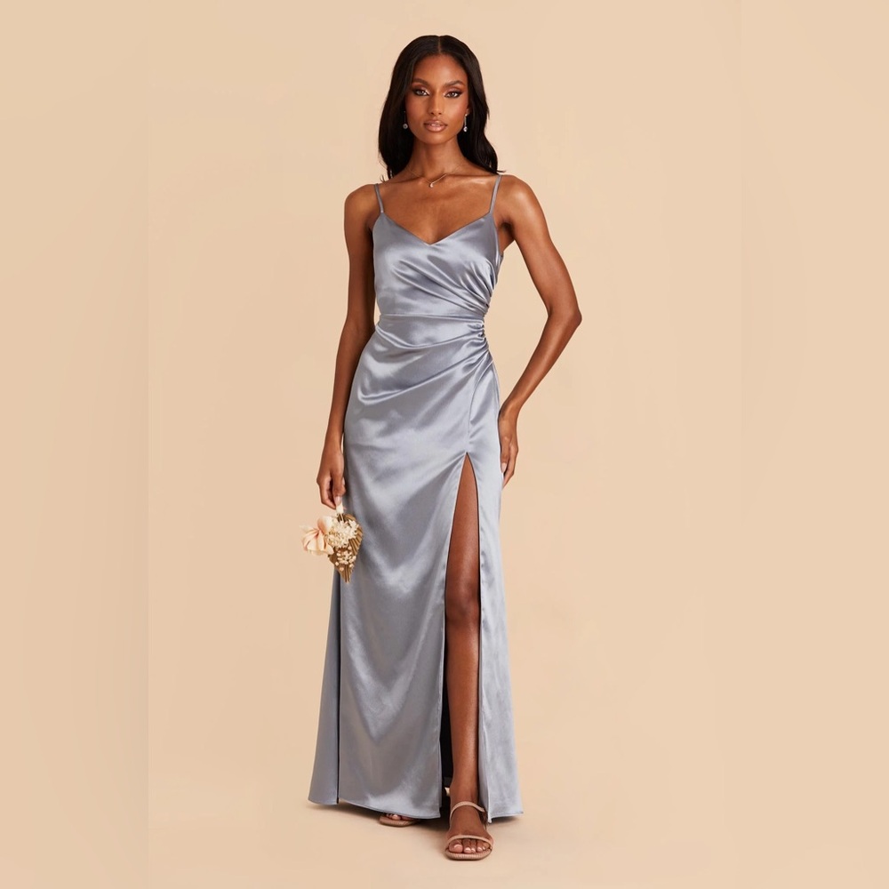 Birdy Grey Catherine Dress in Dusty Blue Shiny Satin